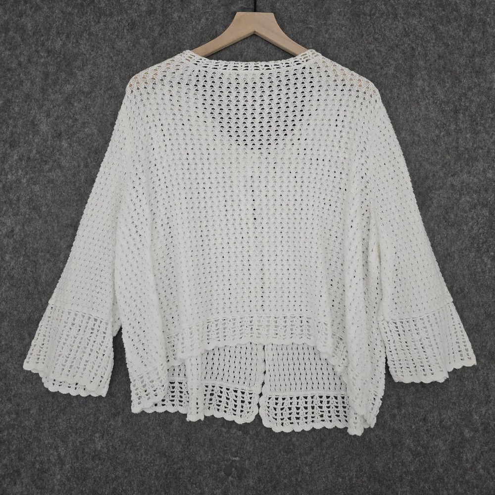 Cato Cardigan Sweater Womens 22/24W White Open Knit Crochet 3/4 Bell Sleeve - Picture 2 of 9